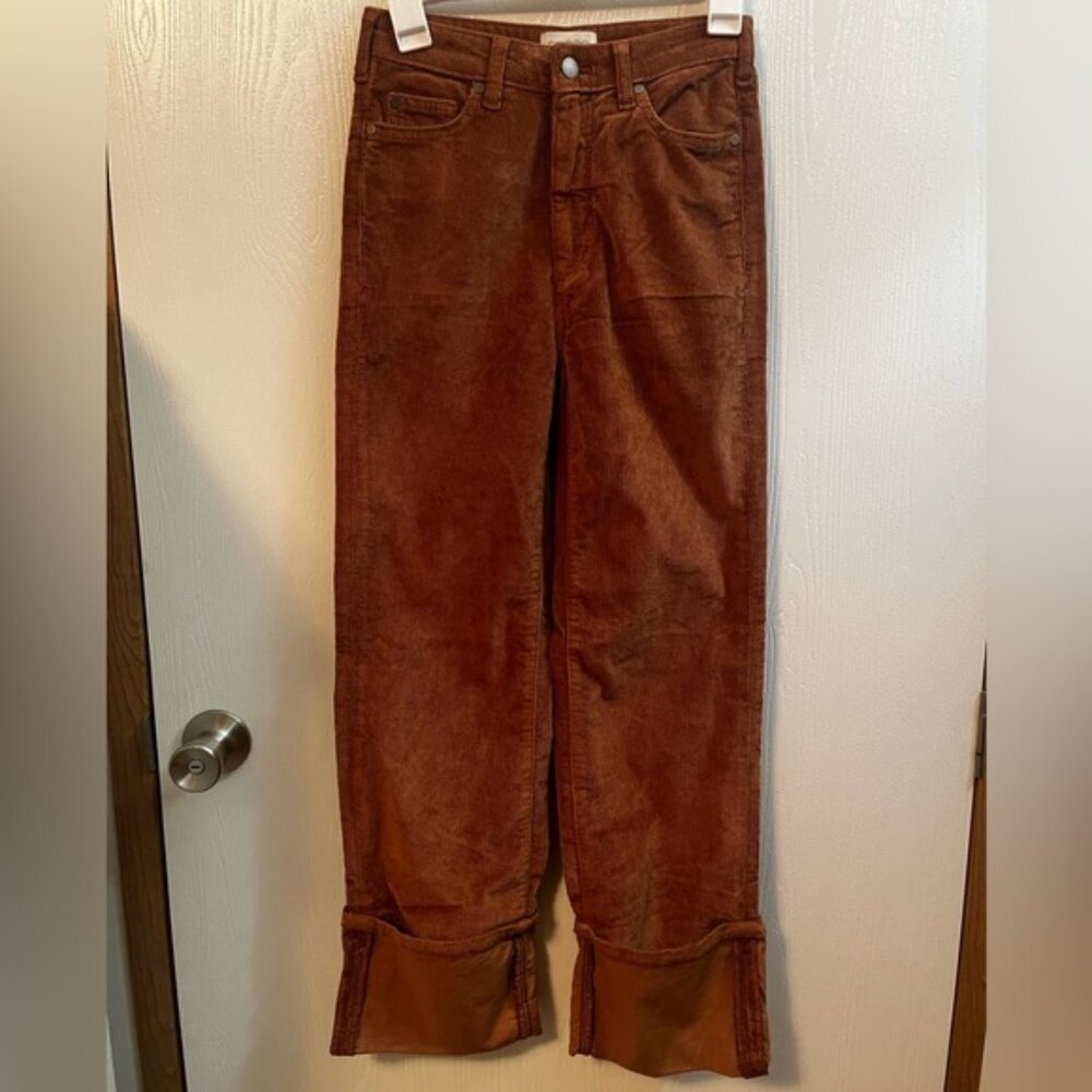 Anthropologie Pilcro Scotty Cuffed High Rise Straight Leg Brown Corduroy Pant 24
